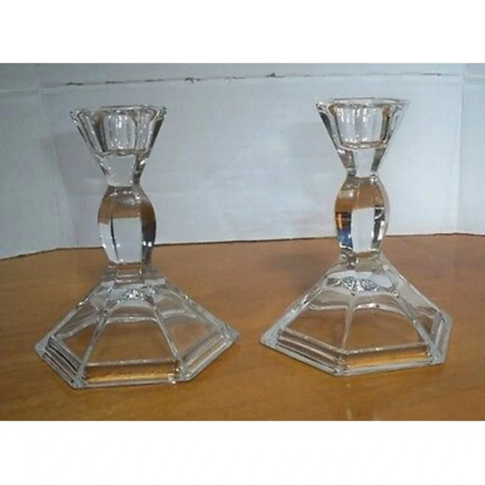 Pair 24% Lead Crystal Glass‎ Candle Sticks Never Used 4